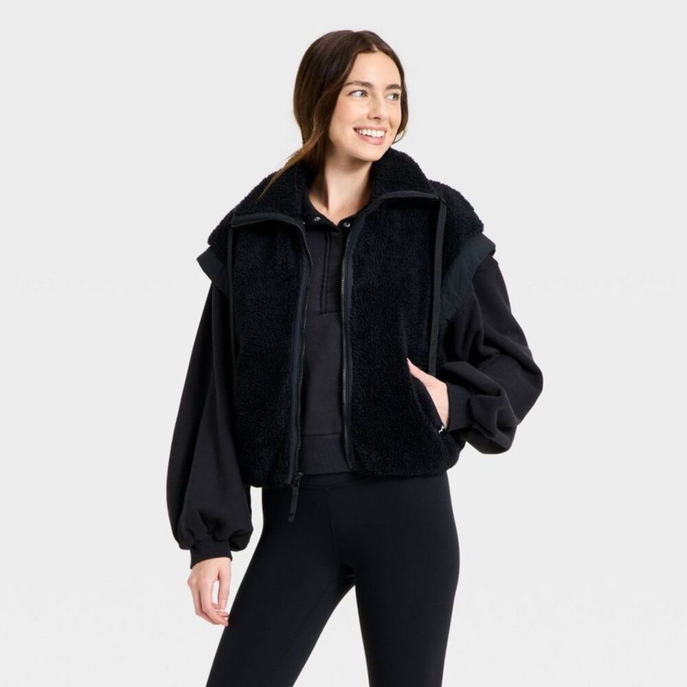 Women's High Pile & Puffer Mix Vest - JoyLab Black XXS